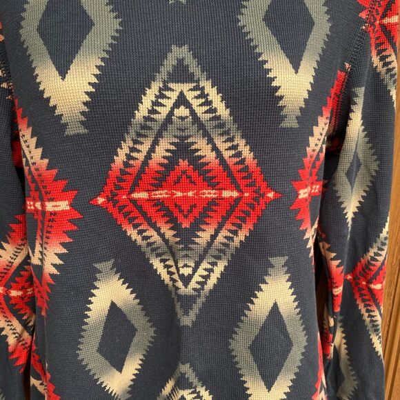 CHAPS Denim Ralph Lauren Southwestern 100% Cotton Thermal Waffle Weave Top M - Picture 7 of 10